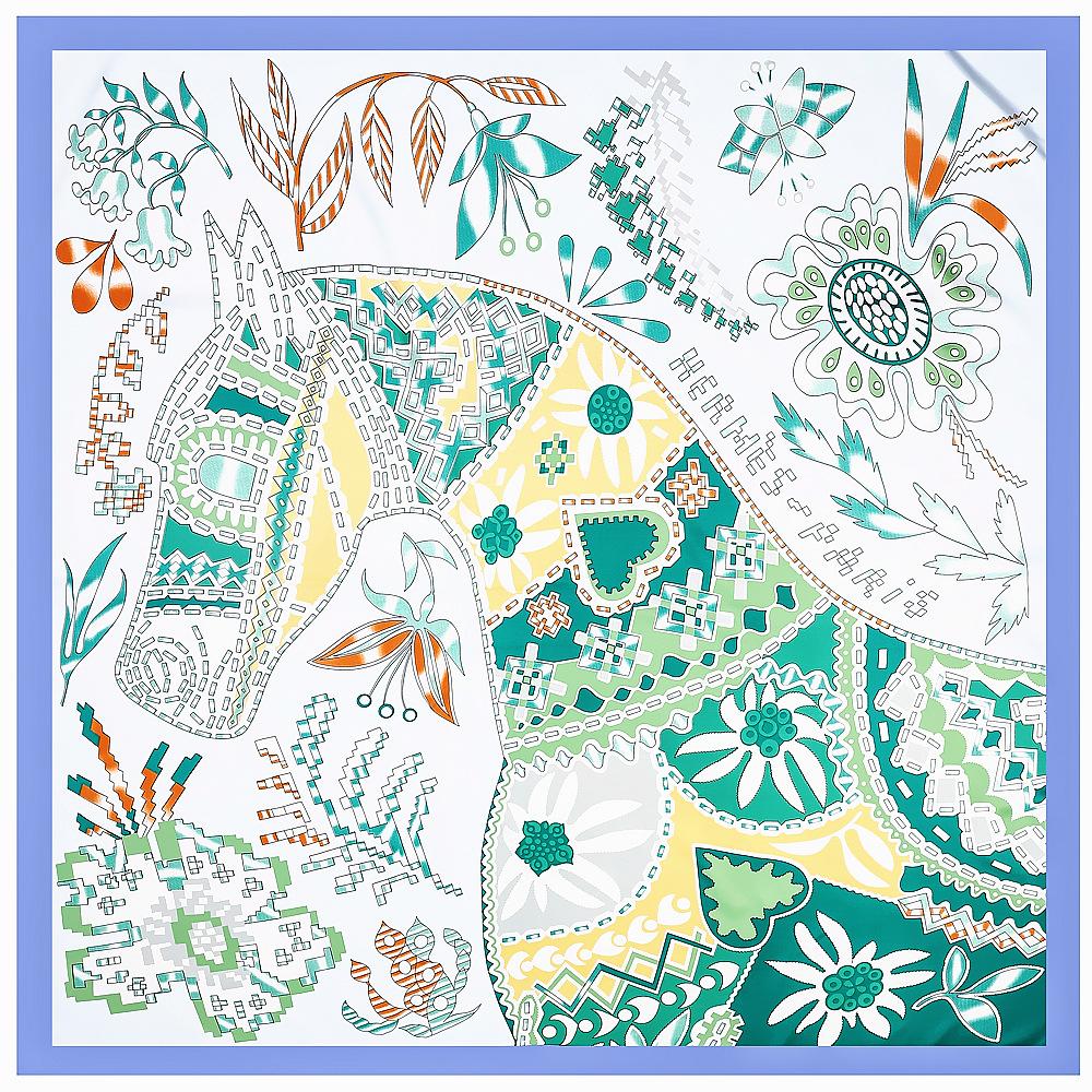 Elegant 130*130CM Luxury Brand Big Size Animal Print Scarf Women Square Twill Silk Scarf Flower And Horse Scarf Shawl