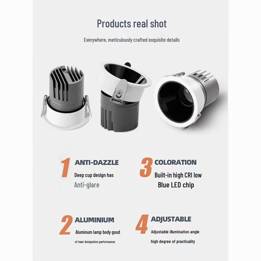 Full Spectrum Anti-Glare Recessed Wall Washer Spotlight with Ultra-Narrow Bezel - Three-Color Living Room Light