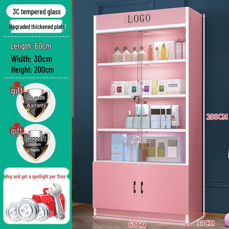 Lockable Glass Display Cabinet for Cosmetics, Gifts, and Wine - Ideal for Beauty Salons and Product Showcases.