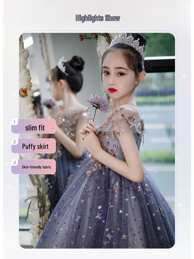 2025 Summer New Style Girls' Puffy Yarn Fashionable Wedding Runway Host Formal Dress