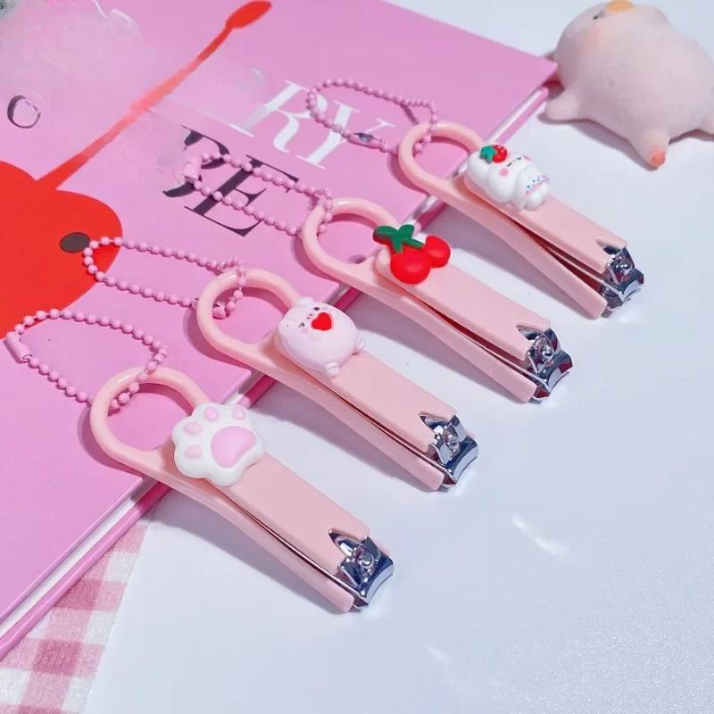 Машинки для стрижки ногтей в форме сердечка для девочек с цепочкой из бисера, триммер для ногтей с мультяшным медведем и кроликом для студентов, домашний уход за ребенком, маникюрные инструменты