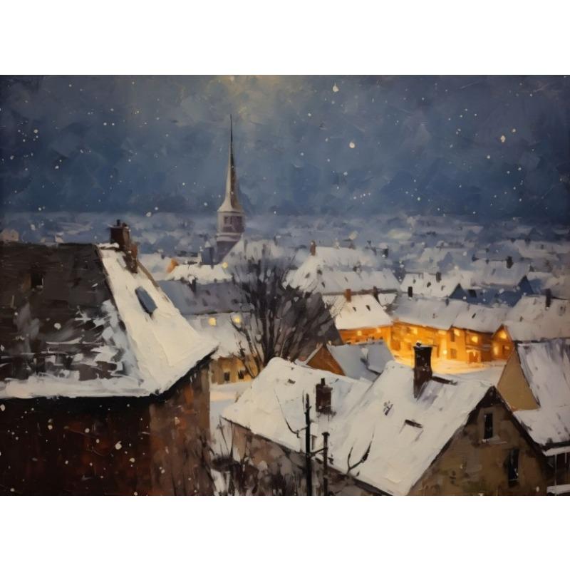 Vintage Winter/Christmas Ski Snow Rural Landscape Art Poster Canvas Painting Wall Print Picture for Living Room Home Decor