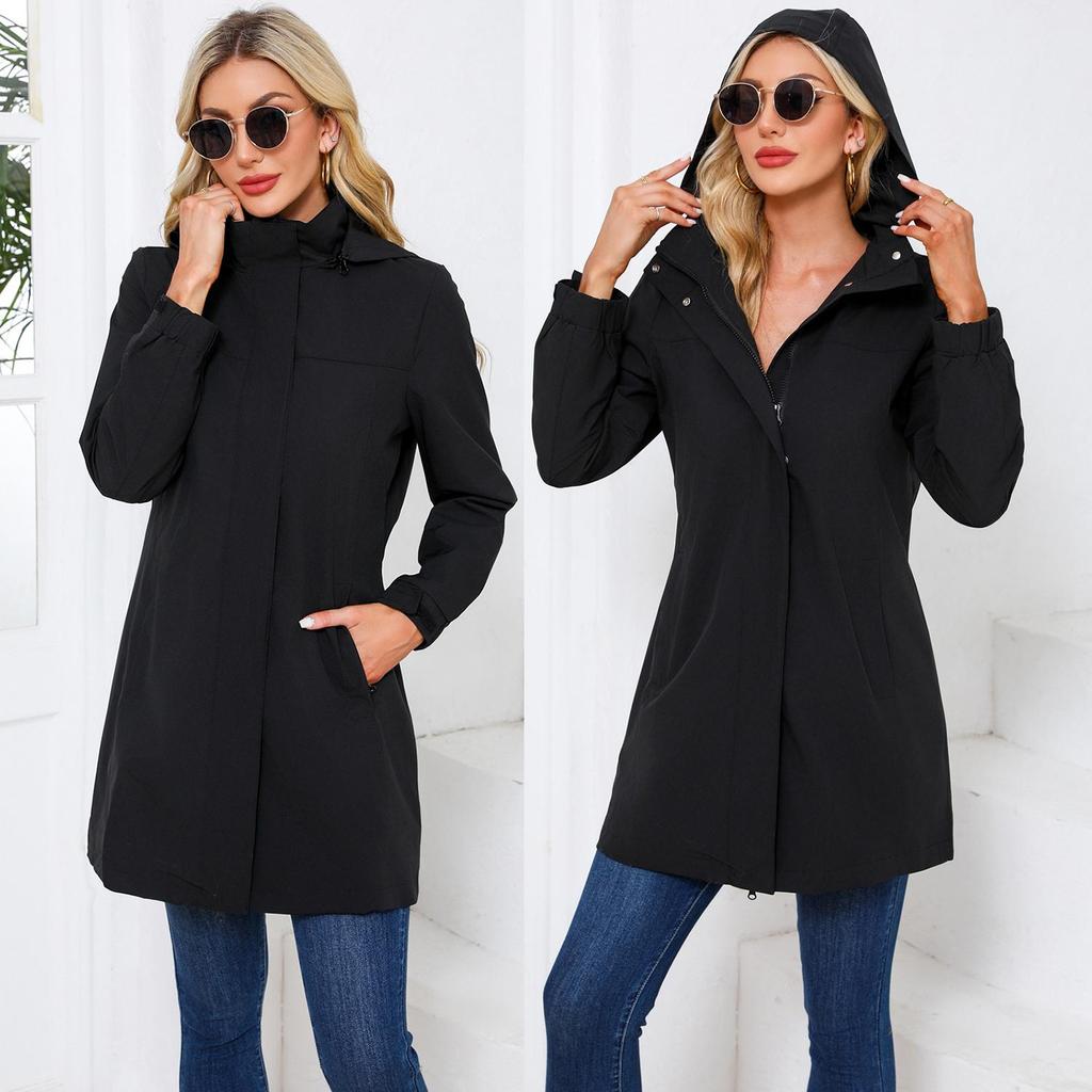 Женские тренчи, пальто, длинные рукава, съемные куртки с капюшоном, ветровка с защитой от брызг, осенне-весенняя тонкая верхняя одежда