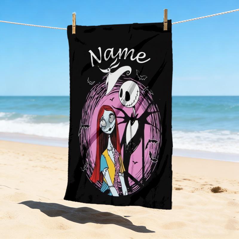 Custom Name Nightmare Before Christmas Stylish Digital Printing Beach Towel Quick‑Drying Absorbent Blanket for Beach Pool Gym Travel