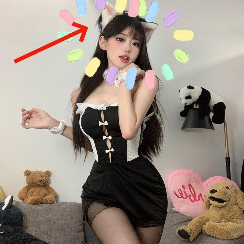 Домила Сексуальное белье Одежда для горничной Сексуальный костюм Киска Девушка Соблазн Открытая задница Бесплатно Cos Одежда для горничной