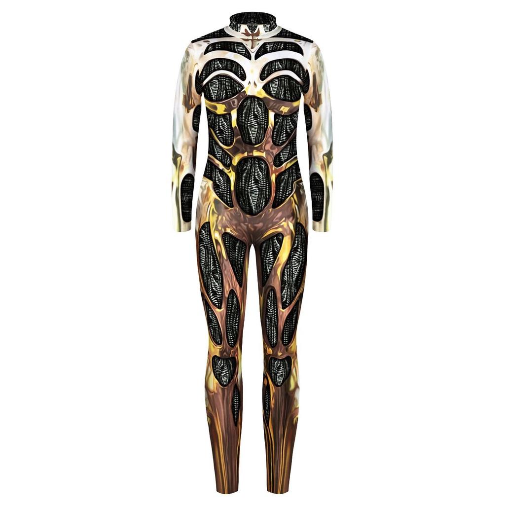 Stretchy Robot Armor Print Halloween Cosplay Jumpsuit Bodysuit Costume