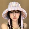 Plaid Wide-Edged Lace-Up Bucket Hat Summer Outdoor Versatile Sunscreen Sweet Contrasting Color Plaid Women'S Caps