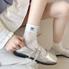 Women Socks Ballet Style Sweet Girls Black White Gray Socks Cute Bow Embroidery Hollow Out Mesh Thin Breathable Loose Long Socks