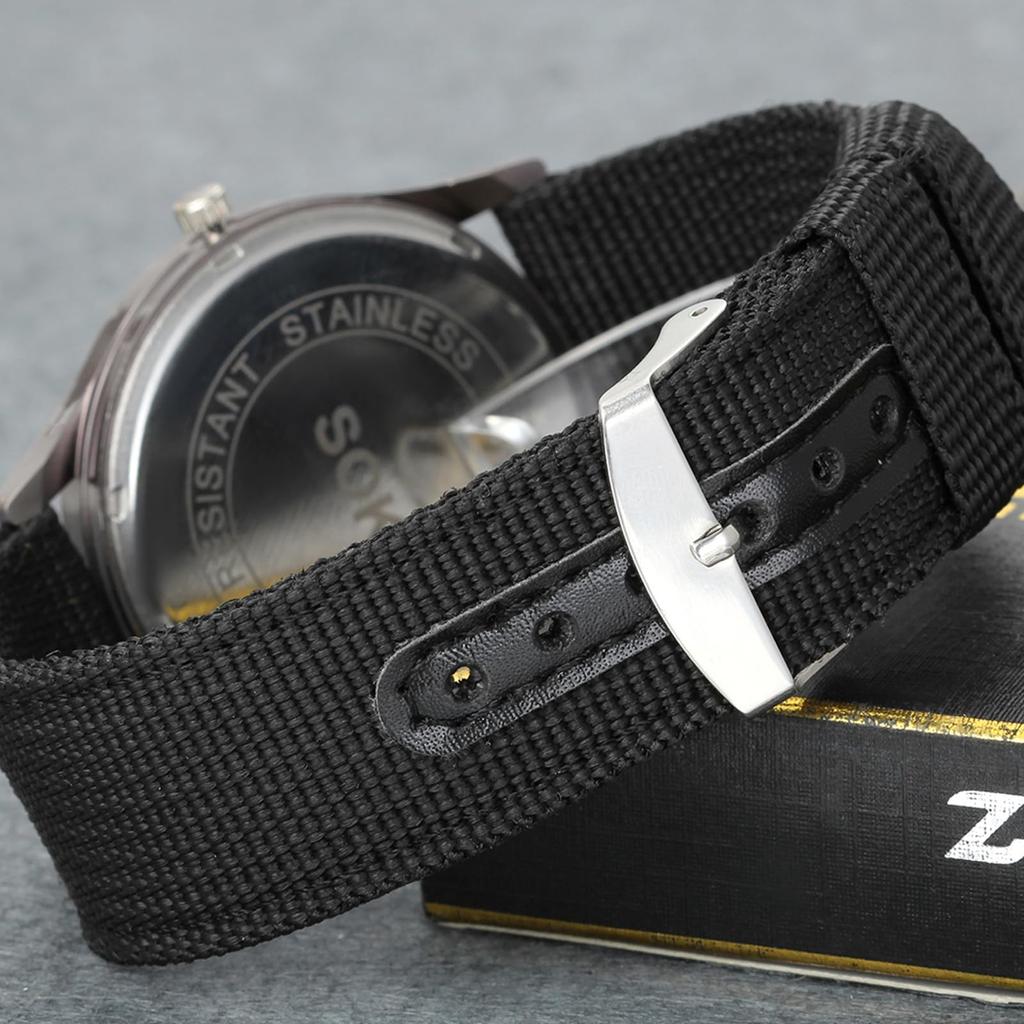 Часы Seiko Водонепроницаемые арабские цифры Имитация военных часов Уличные 24-часовой светящийся указатель Кварцевый большой циферблат Простой нейлоновый ремешок Черный