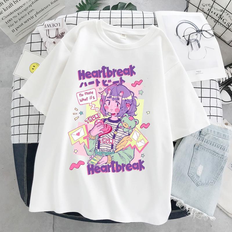 Летняя модная футболка Harajuku с японским аниме, уличная футболка унисекс с короткими рукавами, свободная футболка большого размера