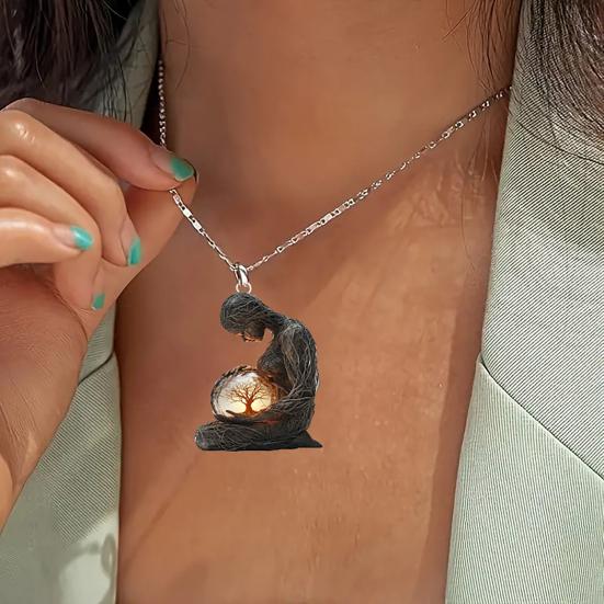 2Pcs/Set Necklace Earrings Set 2D Acrylic Figure Charm with Tree Winding Necklace Hook Earrings Set Mother Day Gift Jewelry