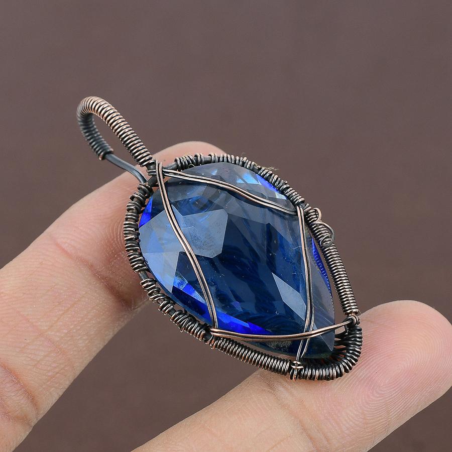 Подвеска из медной проволоки Natural Tree Of Life London Blue Topaz 2,36 дюйма v2I38