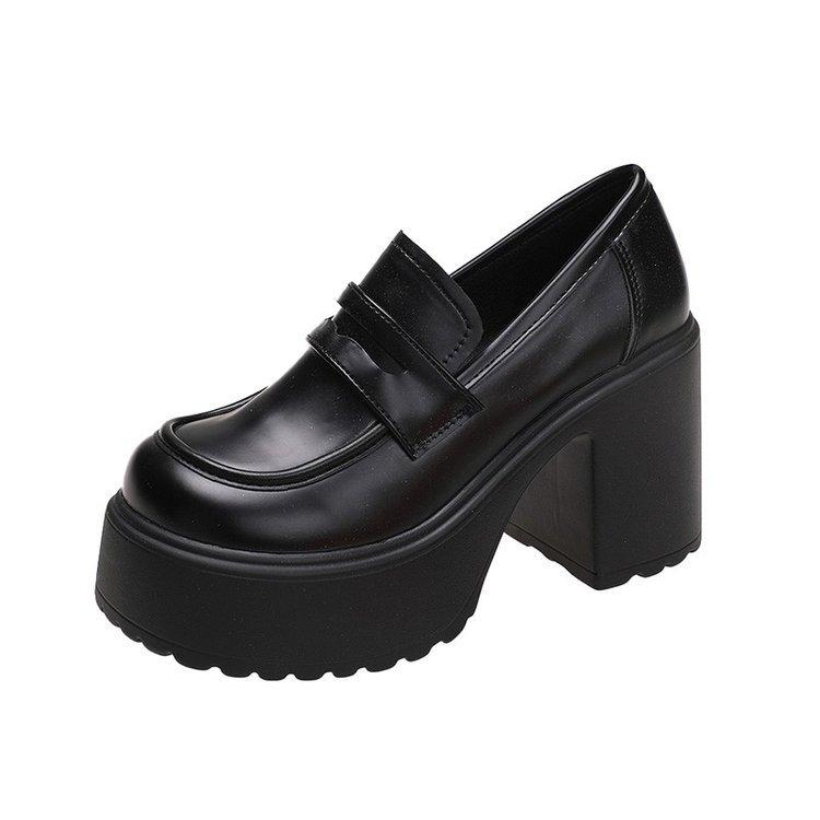 Туфли женские кожаные на платформе с одной педалью, в стиле ретро-колледжа, с круглым носком, черные, летние, на высоком каблуке, универсальные, в британском стиле