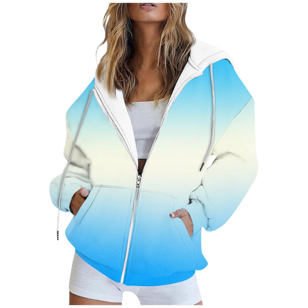 Женская модная повседневная толстовка с принтом, осенне-зимняя куртка-кардиган с длинными рукавами и карманами, куртка с капюшоном на молнии, пальто