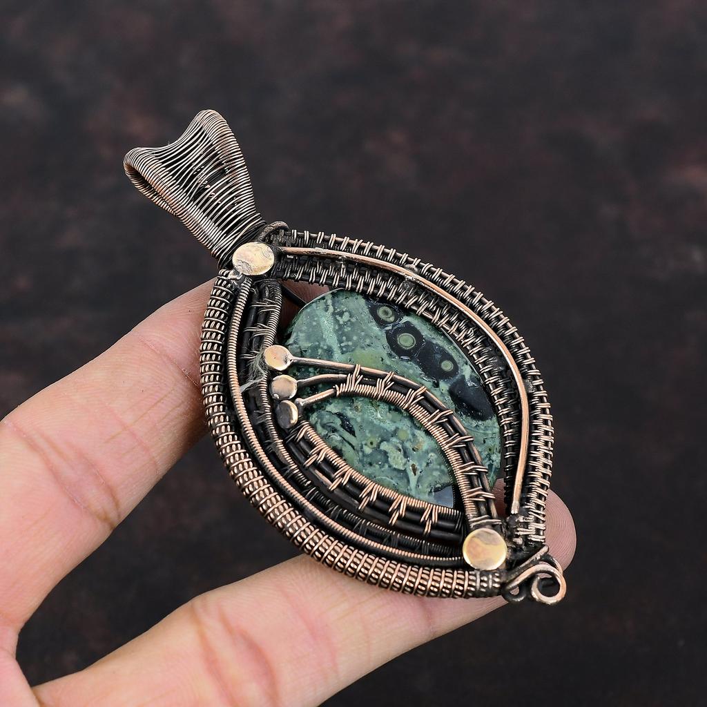 Подвеска из яшмы Камбаба, подвеска из медной проволоки, подвеска ручной работы, ювелирные изделия из натурального драгоценного камня, подвеска ручной работы, подарок на помолвку, медные украшения