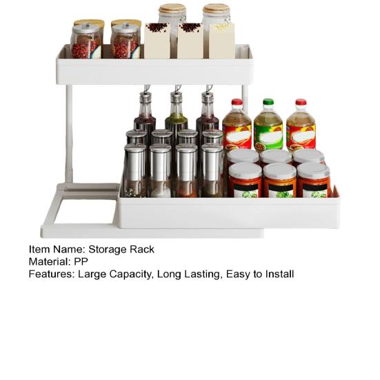 Kitchen Cabinet Pull-Out Storage Rack Under-Sink Organizer Large Capacity 2 Tier L-Shape Easy Installation