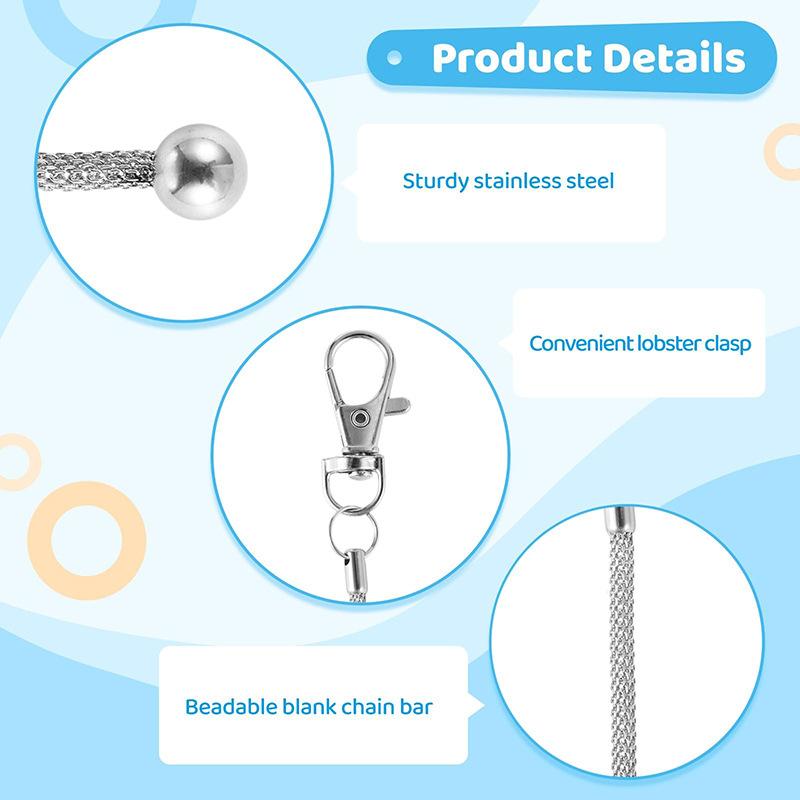 WTEMPO Заготовки для брелоков с бусинами, пустые съемные металлические аксессуары для брелоков для DIY рукоделия, набор для брелоков с бусинами, серебристая отделка
