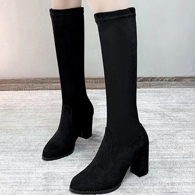 Элегантные женские замшевые сапоги на высоком каблуке, зимние туфли до колена, женская обувь 2024 года, трендовые туфли для ходьбы, туфли-лодочки, сексуальные женские туфли-лодочки