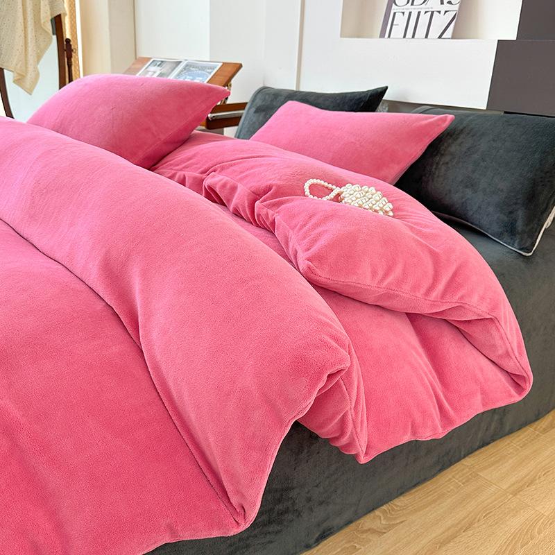 Double-sided Milk Fleece Four-piece Set, Thickened Coral Fleece Bed Linen, Fleece Thermal Flannel Quilt Cover