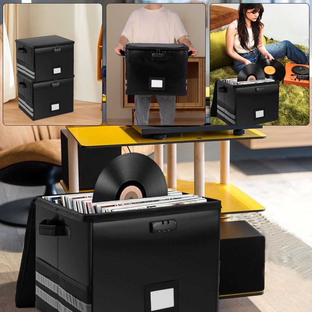 Большой складной органайзер с замком, огнестойкий, водонепроницаемый ящик для хранения виниловых пластинок для дома, офиса, многофункциональный органайзер