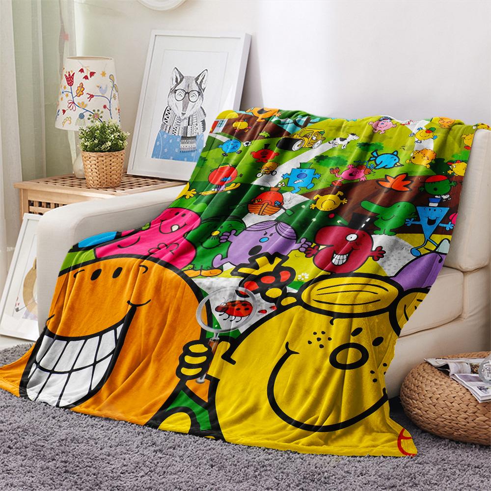 Mr. Men Little Miss Print Flannel Blanket, High quality Comfortable for All Seasons, Home Decor, Warmth and Comfort