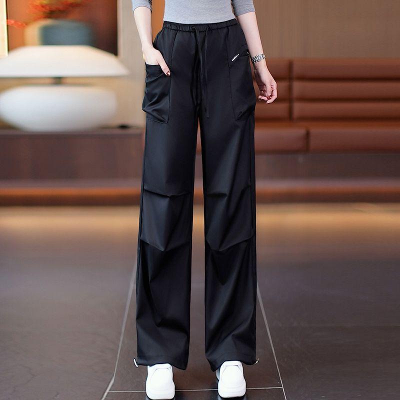 Purple Work Pants for Women 2026 Summer New High-Waisted Slimming Loose Casual Versatile Drawstring Straight Wide-Leg Long Pants