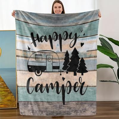 A Cozy Camping-Themed Fleece Blanket with Soft, High-Definition Digital Printing. A Cooling Blanket Suitable for All Seasons, Perfect As a Gift for Fa