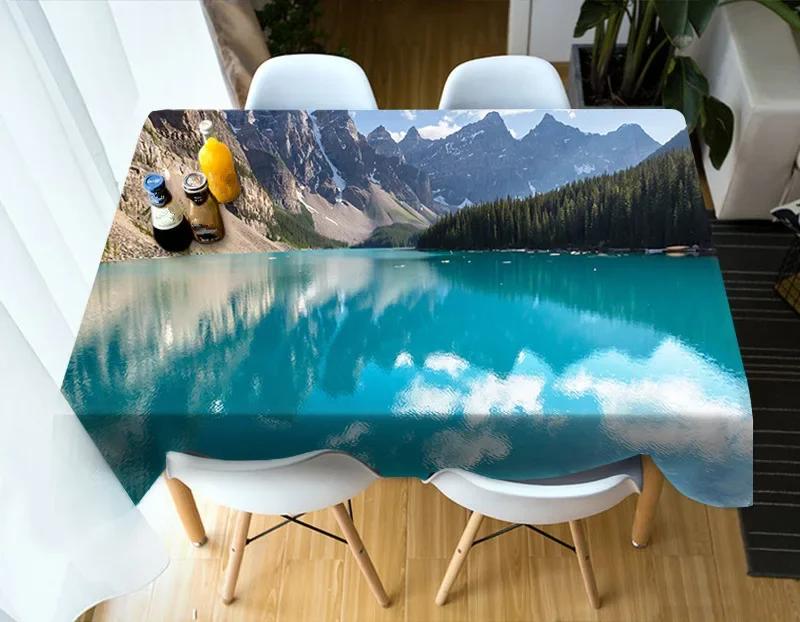 Nature Mountain Stream Landscape Pattern Tablecloth Home Kitchen Dining Table Tablecloth Wedding Decoration Antifouling Washable