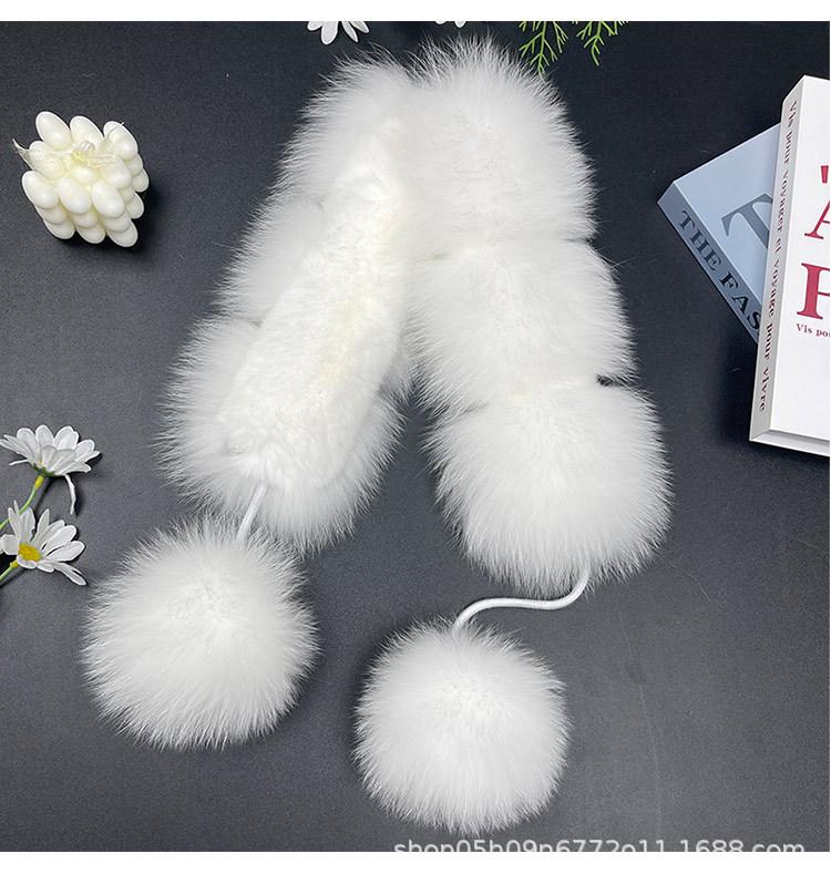 Двусторонний шарф из меха лисы и кролика в корейском стиле с помпонами для женщин