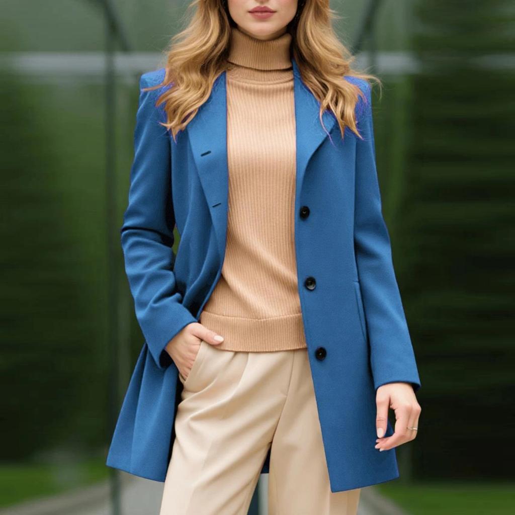 Coats For Women Elegant Single Breasted Mid Length Wool Coat Long Sleeve Outwear Overcoat