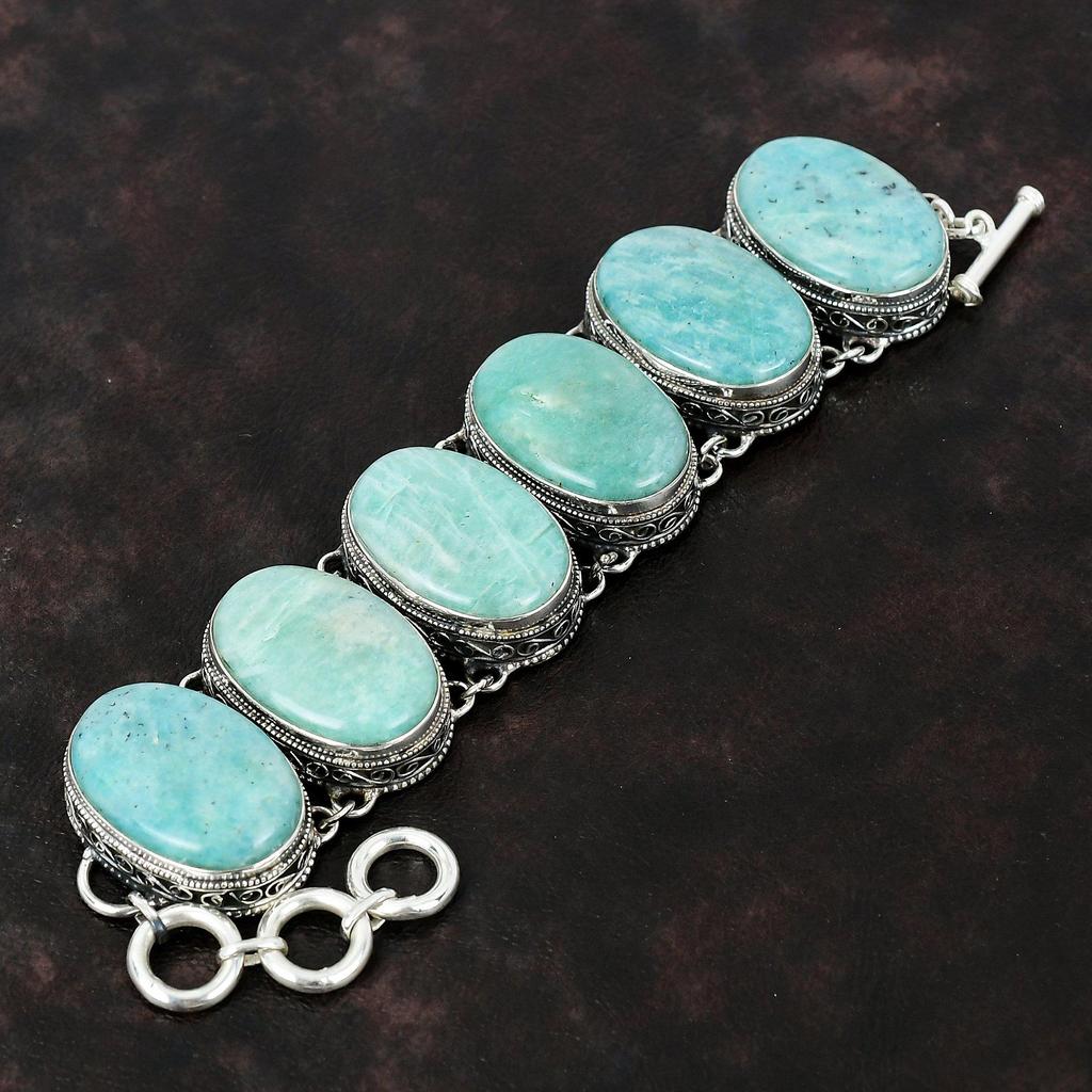 Браслет из амазонита, браслет из стерлингового серебра 925 пробы, винтажные ювелирные изделия, регулируемый браслет-цепочка, ювелирные изделия ручной работы, браслет из драгоценных камней, подарок для женщин