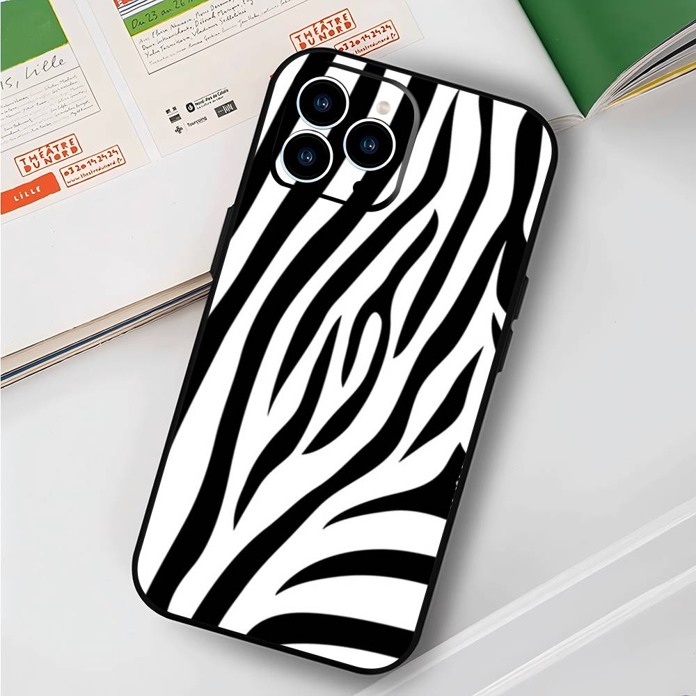 Корова Зебра Полоска Для iPhone 13,17,11,12,16,14,15,Plus,Pro Max Мягкий Силикон Черный Чехол для Телефона