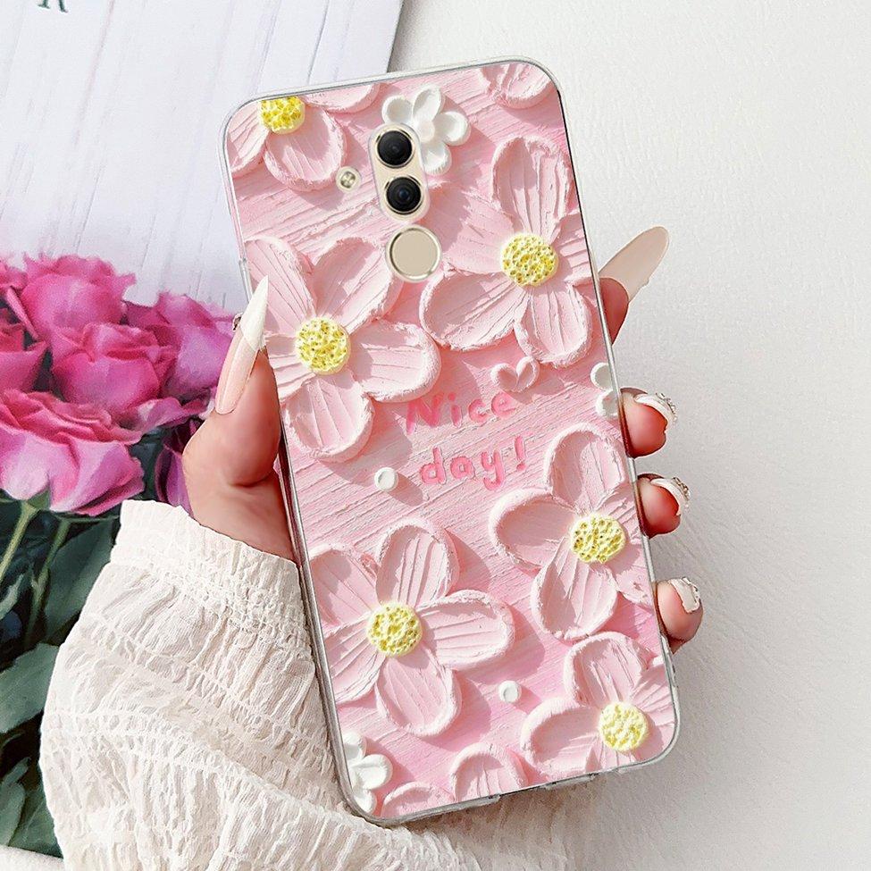 Clear For Huawei Mate 20Lite SNE-LX3 INE-LX2 Back Cover For Huawei Mate 20 Lite Case Cute Cartoon Cat Luxury Flowers Funny Funda