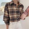 Women's Korean Dongdaemun Plaid Shirt - Long Sleeve, Versatile, Hong Kong Style Design for 2025 Spring & Autumn