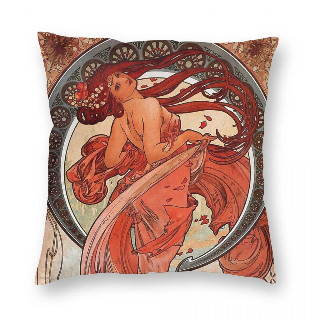 Alphonse Mucha Dance 1898 Square Pillowcase Polyester Linen Velvet Pattern Zip Decorative Home Cushion Cover