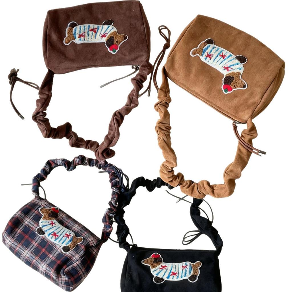 Милая мультяшная сумка-тоут из замши с таксой - 2025 Нишевая женская квадратная сумка под мышкой