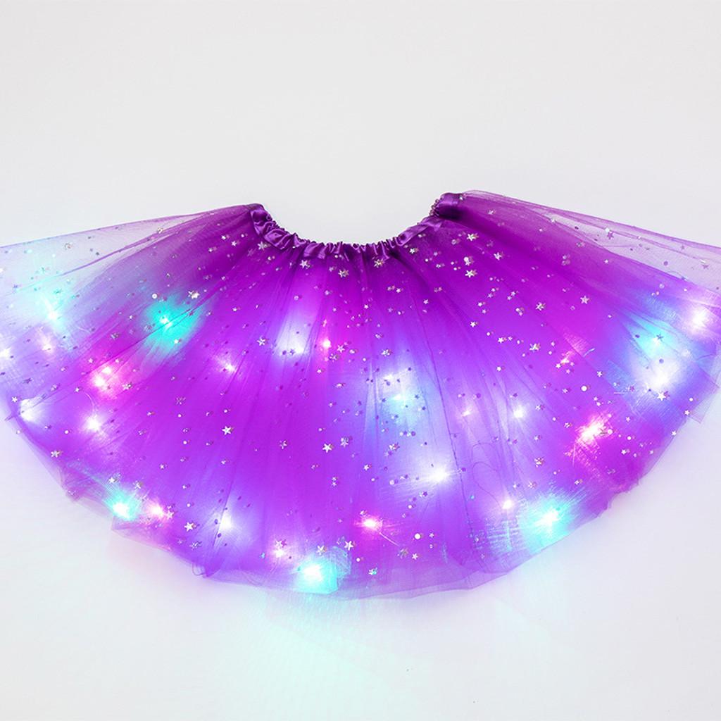 Kids Girls Baby Sequin  Skirt LED Light Up Pettiskirt Ballet Clothes