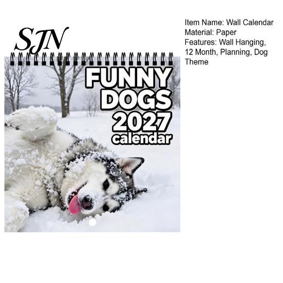 Academic Year Wall Organizer Funny Dogs 2027 Calendar, Jan to Dec 12 Month Functional Desk Decor Hanging Planner with Thick Paper for Home Office