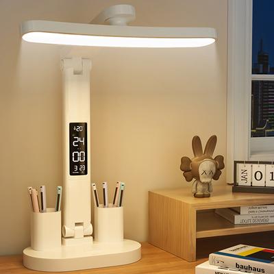 Светодиодные часы, настольная лампа, USB-зарядка, регулируемая яркость, складная защита для глаз, настольные лампы для чтения, ночники, освещение для учебы