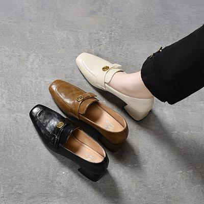 Туфли-лодочки с квадратным носком и толстым каблуком, с открытым верхом, женские, весенне-летние, ретро, с цветочным узором, из маленькой кожи, удобные, на высоком каблуке, женская рабочая обувь