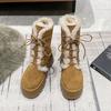 Женские зимние ботинки 2025 года из толстых плюшевых теплых материалов с подошвой толщиной 7 см, модные замшевые ботинки цвета хаки до середины голени для девочек из хлопка
