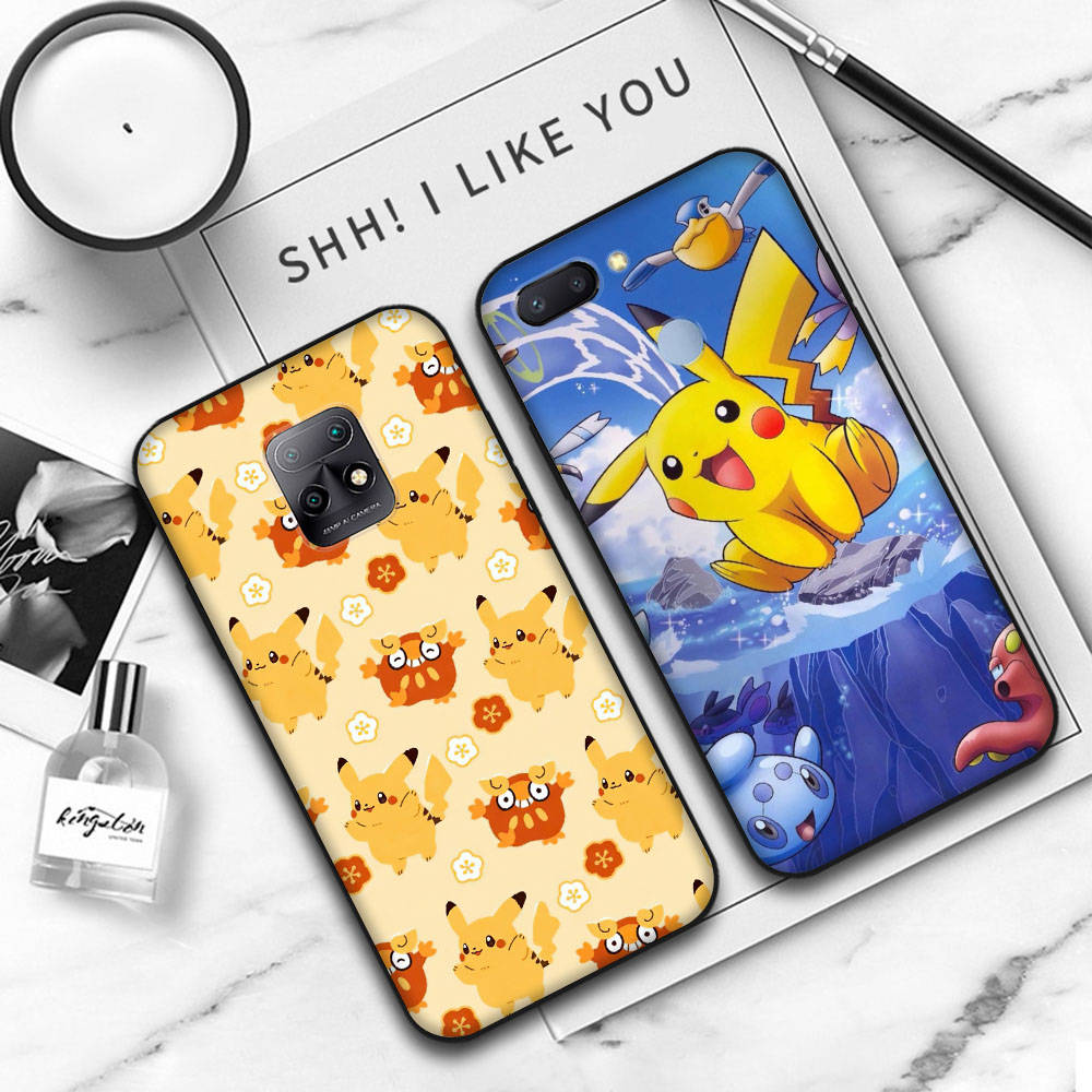 JP37 Pikachu Pokémon Black Soft Case for Xiaomi Poco X6 X4 M5 M6 F5 F6 C65 C55 C50 C51 C40 Pro Redmi 14C A3X 13C 12C 11T 10A 9C Note 7 6 8A Plus
