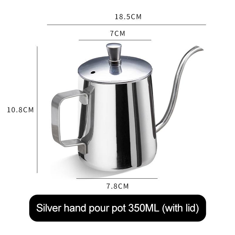 250ml/350ml/600ml Coffee Kettle Silver Black Food Grade Stainless Drip Pot Long Thin Mouth Kettle Tea Pot Non-stick Coating Home
