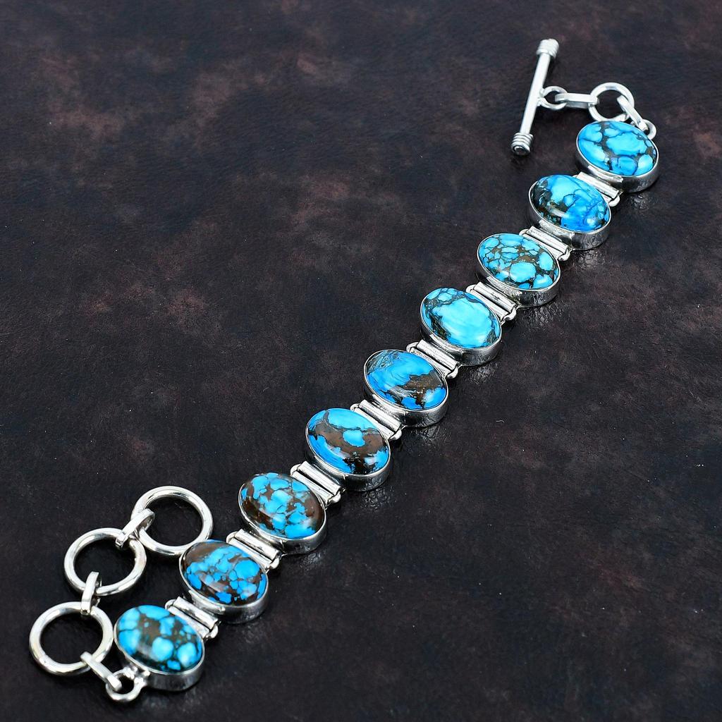 Браслет из тибетской бирюзы, браслет ручной работы, ювелирные изделия из настоящего драгоценного камня, браслет из стерлингового серебра 925 пробы, регулируемый браслет-цепочка, подарки на годовщину