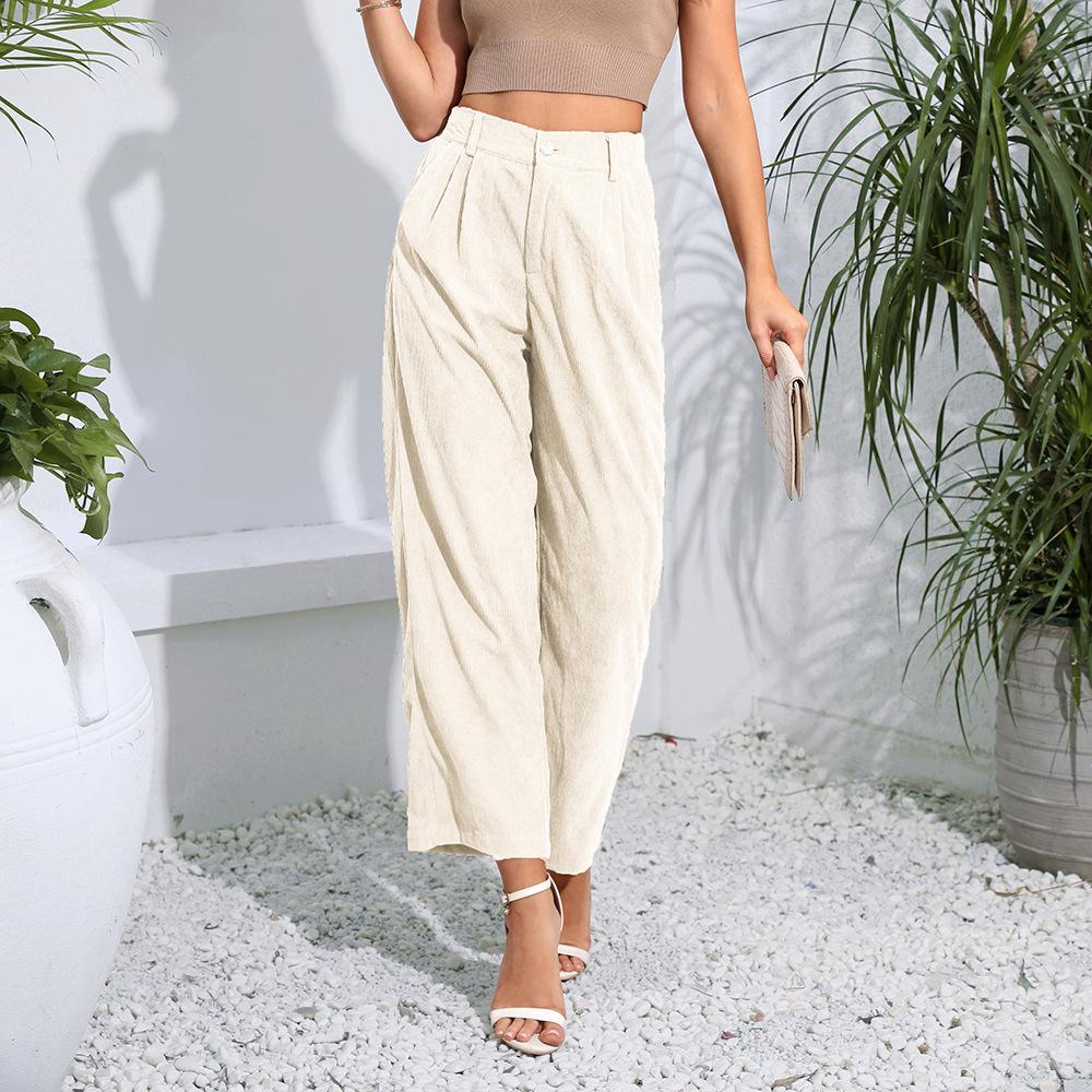 Весенние и осенние женские брюки Simple Temperament с высокой талией, прямые повседневные вельветовые брюки