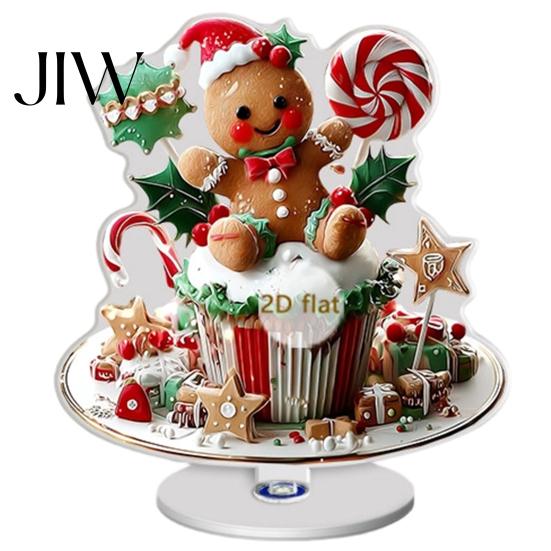 Snowman Cupcake Table Centerpiece Christmas Gingerbread Rotating Acrylic Desktop Ornament, 2D Flat Rotatable Festive Party Ornament Decorative Plaque
