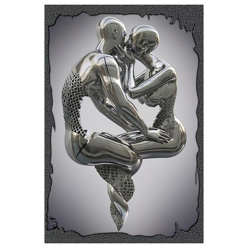 3D визуальные золотые, серебряные настенные художественные картины из металла, современные скандинавские персонализированные холсты, интерьерные картины, принты, домашний декор