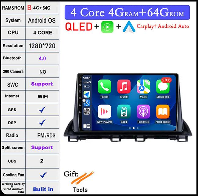 DSP RDS для Mazda 3 Axela 2014 - 2019 QLED Android 14 WIFI+4G BT автомобильный радиоприемник мультимедиа видеоплеер GPS навигация стерео аудио