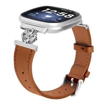 Для Fitbit Versa 3/Sense Ремешок для часов Натуральная коровья кожа Цветочный декор Регулируемый ремешок