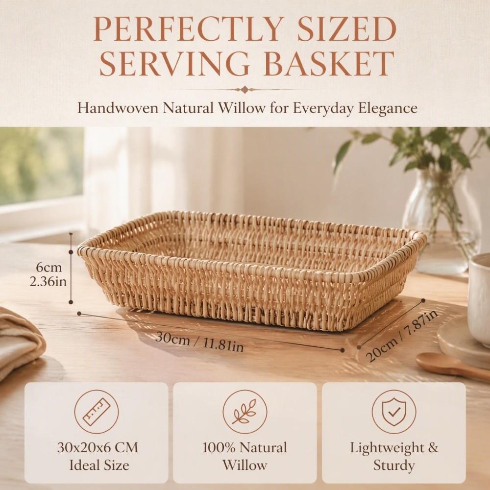 Rectangle Bread Serving Basket Wood Color Kitchen Storage Basket For Bread Storage